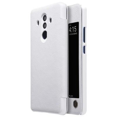 Prabangus „Nillkin“ Qin serijos baltas odinis atverčiamas Huawei Mate 10 Pro dėklas / Priedai.lt