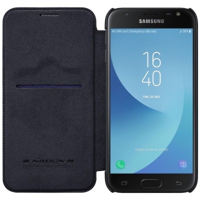 Prabangus „Nillkin“ Qin serijos juodas odinis atverčiamas Samsung Galaxy J3 2017 (J330) dėklas / Priedai.lt
