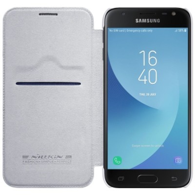 Prabangus „Nillkin“ Qin serijos baltas odinis atverčiamas Samsung Galaxy J3 2017 (J330) dėklas / Priedai.lt