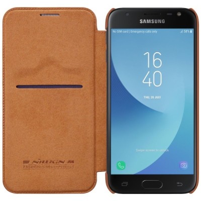 Greznais „Nillkin“ Qin sērijas ādas atvērams brūns Samsung Galaxy J3 2017 (J330) maciņš / Vacins.lv