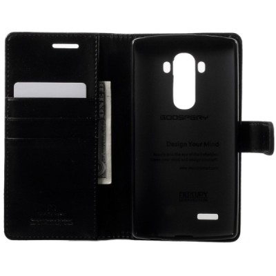 Mercury Blue Moon LG G4 (H815) atvērams melns ādas maciņš - maks / Vacins.lv