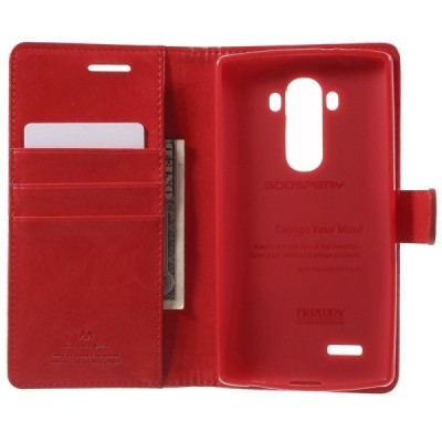 Mercury Blue Moon atverčiamas LG G4 (H815) raudonas odinis dėklas - piniginė / Priedai.lt