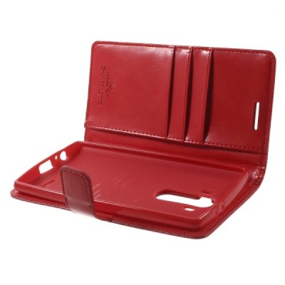 Mercury Blue Moon atverčiamas LG G4 (H815) raudonas odinis dėklas - piniginė / Priedai.lt