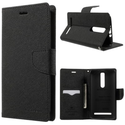 „Mercury“ Fancy Asus Zenfone 2 5.5 (ZE550ML, ZE551ML) melns ādas maciņš / Vacins.lv