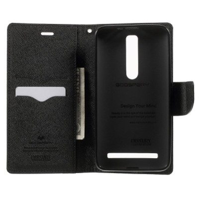 „Mercury“ Fancy Asus Zenfone 2 5.5 (ZE550ML, ZE551ML) melns ādas maciņš / Vacins.lv