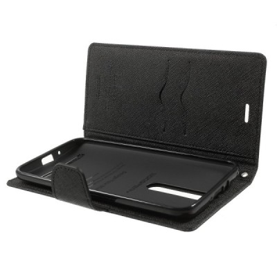 „Mercury“ Fancy Asus Zenfone 2 5.5 (ZE550ML, ZE551ML) melns ādas maciņš / Vacins.lv