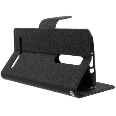 „Mercury“ Fancy Asus Zenfone 2 5.5 (ZE550ML, ZE551ML) melns ādas maciņš / Vacins.lv