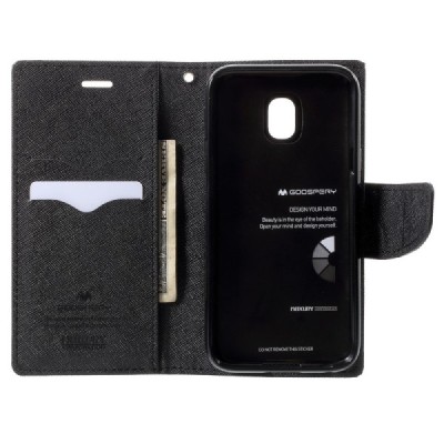 „Mercury“ Fancy Samsung Galaxy J3 2017 (J330) melns ādas maciņš / Vacins.lv