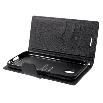 „Mercury“ Fancy Samsung Galaxy J3 2017 (J330) melns ādas maciņš / Vacins.lv