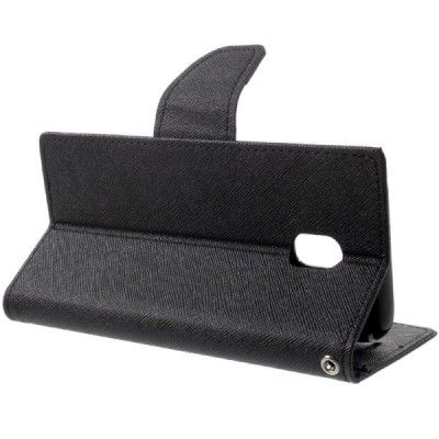 „Mercury“ Fancy Samsung Galaxy J3 2017 (J330) melns ādas maciņš / Vacins.lv