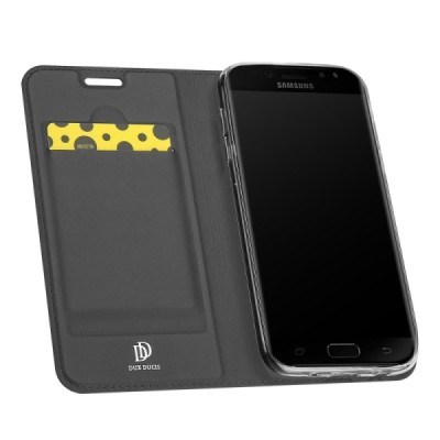 „Dux Ducis“ Skin serijos Samsung Galaxy J3 2017 (J330) juodas odinis atverčiamas dėklas / Priedai.lt