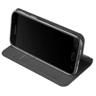 „Dux Ducis“ Skin serijos Samsung Galaxy J3 2017 (J330) juodas odinis atverčiamas dėklas / Priedai.lt