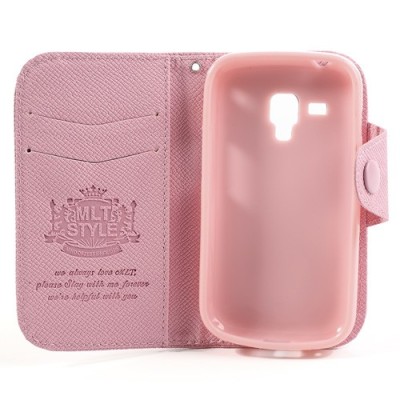 Samsung Galaxy S Duos S7562 MLT atverčiamas rožinis odinis dėklas (dėkliukas) (Samsung Galaxy S Trend S7560 dėklas) / Priedai.lt