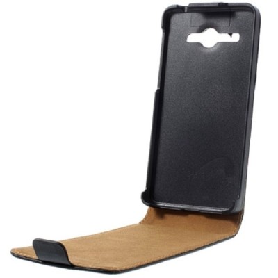 Huawei Ascend Y530 klasikinis vertikaliai atverčiamas juodas odinis dėklas / Priedai.lt