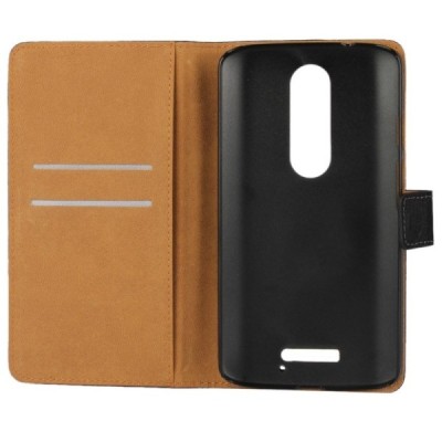 Motorola Moto X Force atvēramais ādas melns Casual maciņš (maks) / Vacins.lv