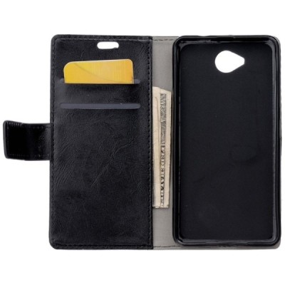 Microsoft Lumia 650 atvēramais ādas melns maciņš (maks) / Vacins.lv