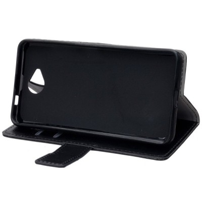 Microsoft Lumia 650 atvēramais ādas melns maciņš (maks) / Vacins.lv