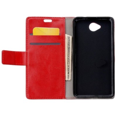 Microsoft Lumia 650 atvēramais ādas sarkans maciņš (maks) / Vacins.lv