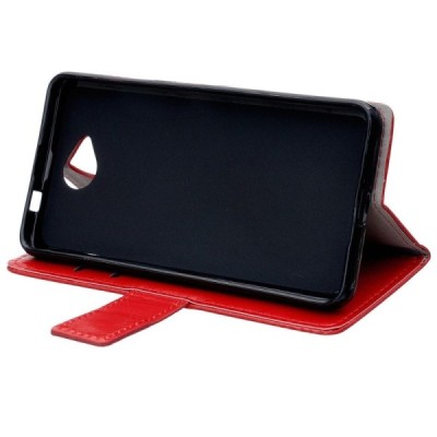 Microsoft Lumia 650 atvēramais ādas sarkans maciņš (maks) / Vacins.lv