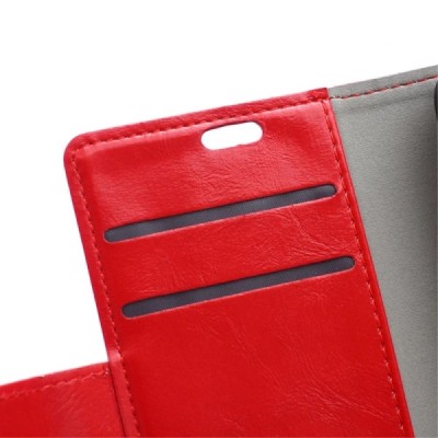 Microsoft Lumia 650 atvēramais ādas sarkans maciņš (maks) / Vacins.lv