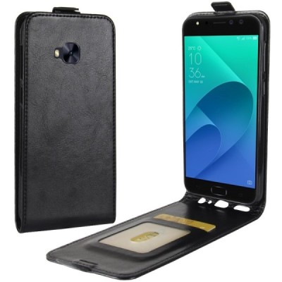 Asus Zenfone 4 Selfie Pro (ZD552KL) klasikinis vertikaliai atverčiamas juodas odinis dėklas / Priedai.lt