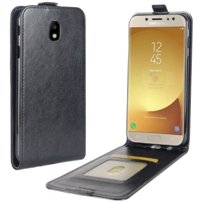Samsung Galaxy J5 2017 (J530) klasisks ādas vertikāli atvēramais melns maciņš / Vacins.lv
