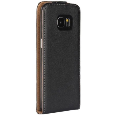 Samsung Galaxy S7 Edge (G935) klasisks ādas vertikāli atvēramais melns maciņš / Vacins.lv