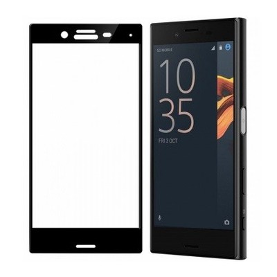 Sony Xperia X Compact „Calans“ 9H Tempered Glass sustiprintos apsaugos juodas pilnai dengiantis apsauginis ekrano stiklas 0,2 mm