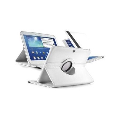 Atverčiamas baltas odinis Samsung Galaxy Tab 3 10.1 P5200 (P5210) dėklas (dėkliukas), sukiojamas 360° / Priedai.lt