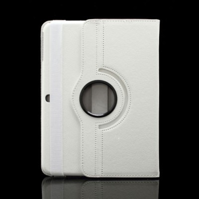 Atverčiamas baltas odinis Samsung Galaxy Tab 3 10.1 P5200 (P5210) dėklas (dėkliukas), sukiojamas 360° / Priedai.lt