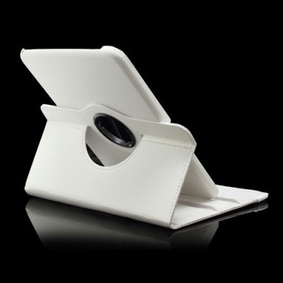 Atverčiamas baltas odinis Samsung Galaxy Tab 3 10.1 P5200 (P5210) dėklas (dėkliukas), sukiojamas 360° / Priedai.lt