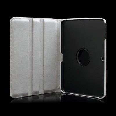 Atverčiamas baltas odinis Samsung Galaxy Tab 3 10.1 P5200 (P5210) dėklas (dėkliukas), sukiojamas 360° / Priedai.lt