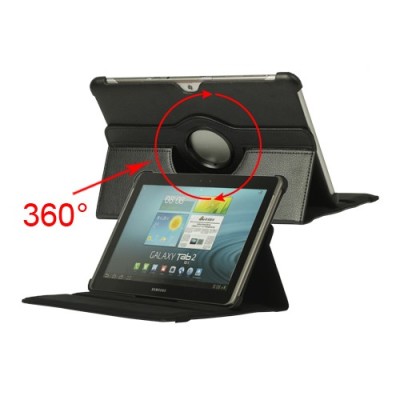 Atverčiamas juodas odinis Samsung Galaxy Tab 2 10.1 P5100 (P5110) dėklas (dėkliukas), sukiojamas 360° / Priedai.lt