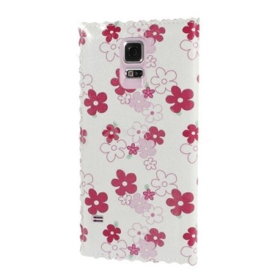 Samsung Galaxy S5 (S5 Neo) „Flowers“ sērijas balts ādas atvērams maciņš / Vacins.lv