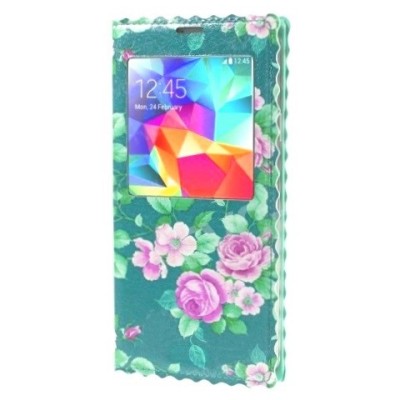 Samsung Galaxy S5 (S5 Neo) „Flowers“ sērijas piparmētru ādas atvērams maciņš / Vacins.lv
