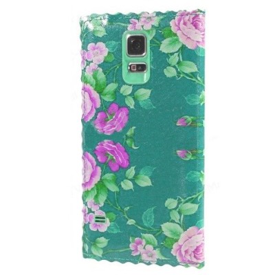 Samsung Galaxy S5 (S5 Neo) „Flowers“ sērijas piparmētru ādas atvērams maciņš / Vacins.lv