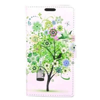 Samsung Galaxy S5 (S5 Neo) „Flower Tree“ sērijas balts ādas atvērams maciņš / Vacins.lv