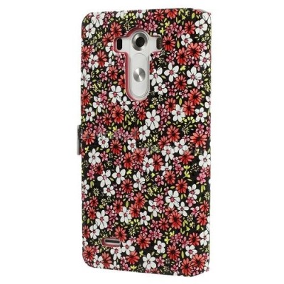 „Flowers“ serijos LG G3 D855 spalvotas odinis atverčiamas dėklas / Priedai.lt