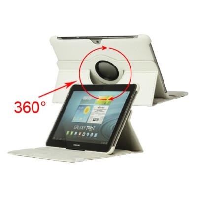 Atverčiamas baltas odinis Samsung Galaxy Tab 2 10.1 P5100 (P5110) dėklas (dėkliukas), sukiojamas 360° / Priedai.lt