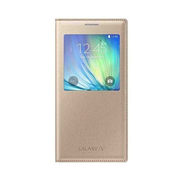 Atvēramais maciņš ar lodziņu - zelta (Galaxy A7 2015)