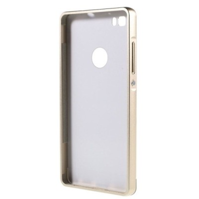 Huawei P8 Lite Luxury plastikinis dėklas su metalo rėmais - auksinis / Priedai.lt