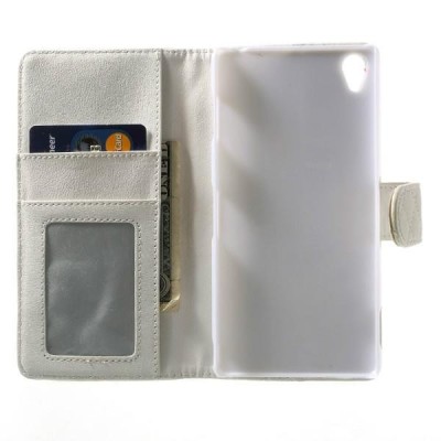 Sony Xperia Z3 atvēramais ādas balts maciņš, grāmata (maks) / Vacins.lv