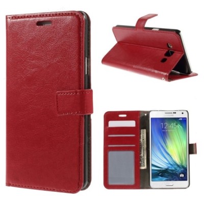 Samsung Galaxy A7 atverčiamas raudonas odinis dėklas - piniginė / Priedai.lt