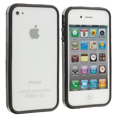 Apple iPhone 4 ir 4S skaidrus permatomas rėmelis (kraštų apvadas, bamperis) - juodas / Priedai.lt