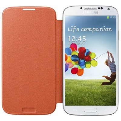 Samsung Galaxy S4 (i9500) Flip Wallet atverčiamas oranžinis dėklas / Priedai.lt