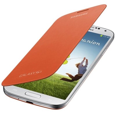 Samsung Galaxy S4 (i9500) Flip Wallet atverčiamas oranžinis dėklas / Priedai.lt
