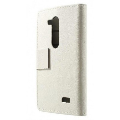 LG L Fino (D290, D295) atverčiamas baltos spalvos odinis dėklas - piniginė / Priedai.lt