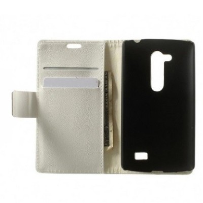 LG L Fino (D290, D295) atverčiamas baltos spalvos odinis dėklas - piniginė / Priedai.lt