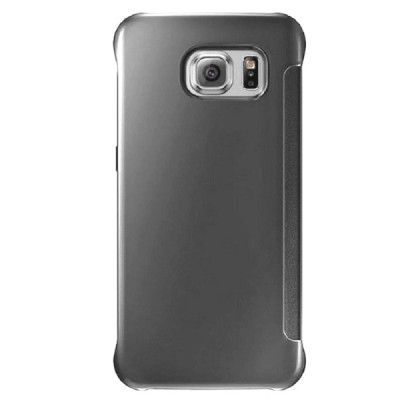 Samsung Galaxy S6 Edge (G925) plastmasas atvērams sudrabs ādas maciņš / Vacins.lv