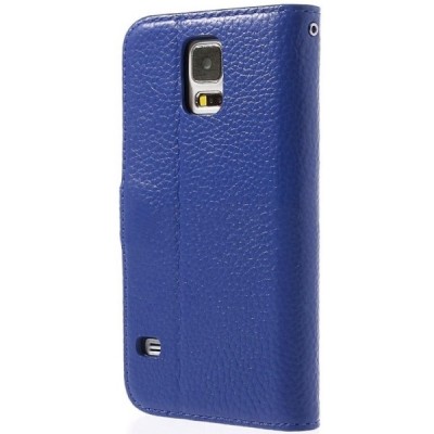 Samsung Galaxy S5 (S5 Neo) lychee atverčiamas mėlynas odinis dėklas - piniginė / Priedai.lt